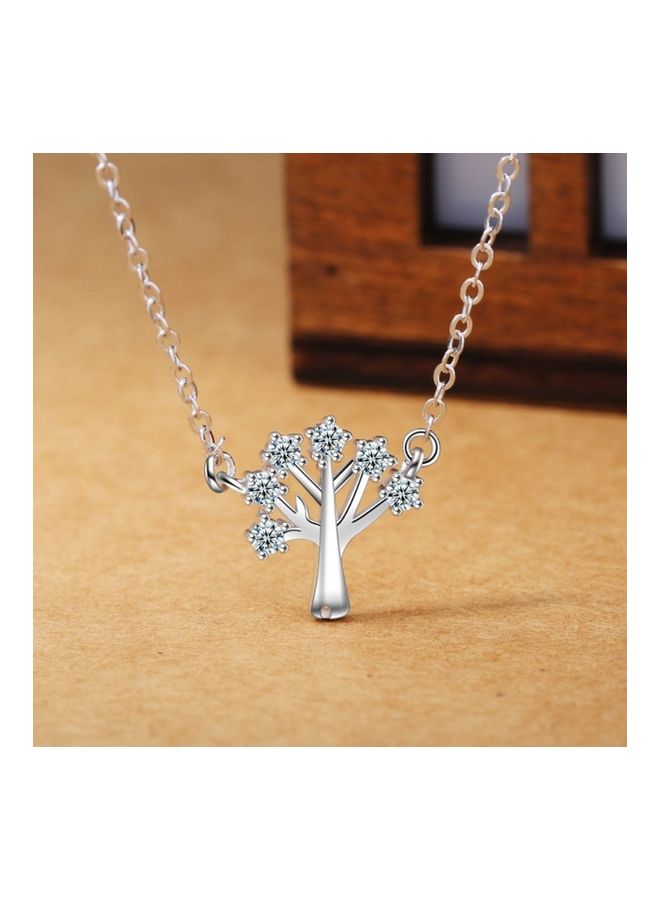 Perfii Rhodium Plated Ziron Studded Pendant Necklace - Image 2