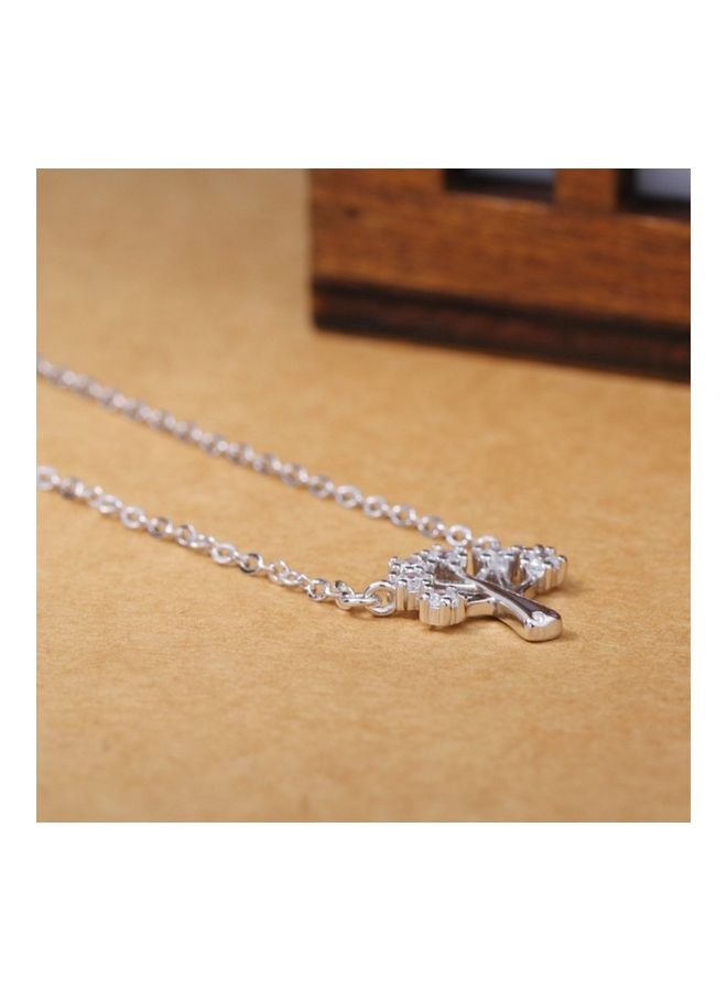 Perfii Rhodium Plated Ziron Studded Pendant Necklace - Image 3