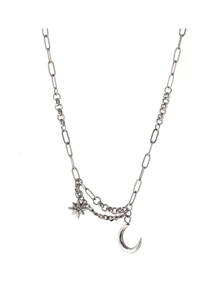 Perfii Rhodium Plated Ziron Studded Pendant Necklace - Image 1