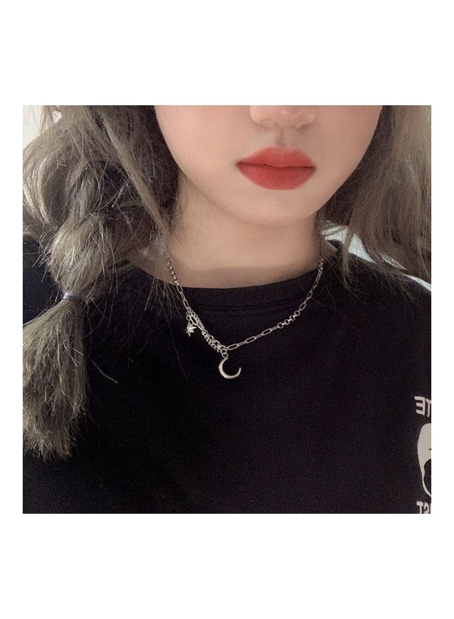 Perfii Rhodium Plated Ziron Studded Pendant Necklace - Image 2