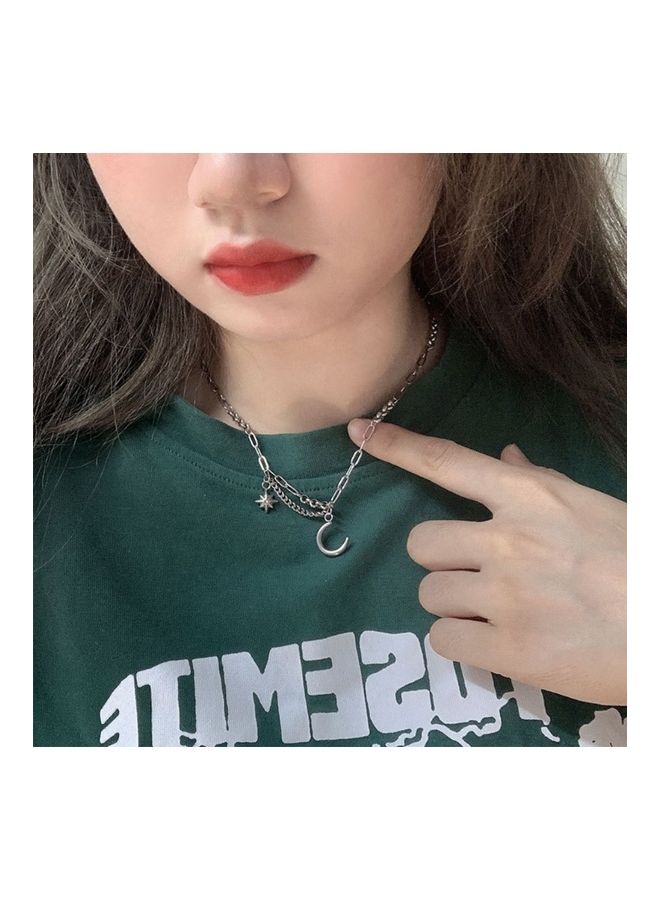 Perfii Rhodium Plated Ziron Studded Pendant Necklace - Image 4