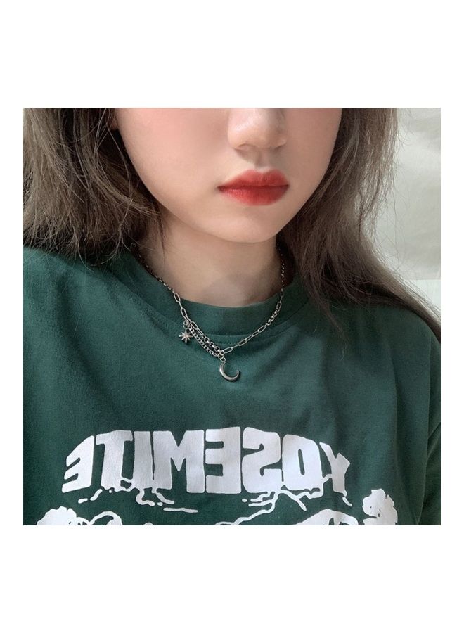 Perfii Rhodium Plated Ziron Studded Pendant Necklace - Image 5