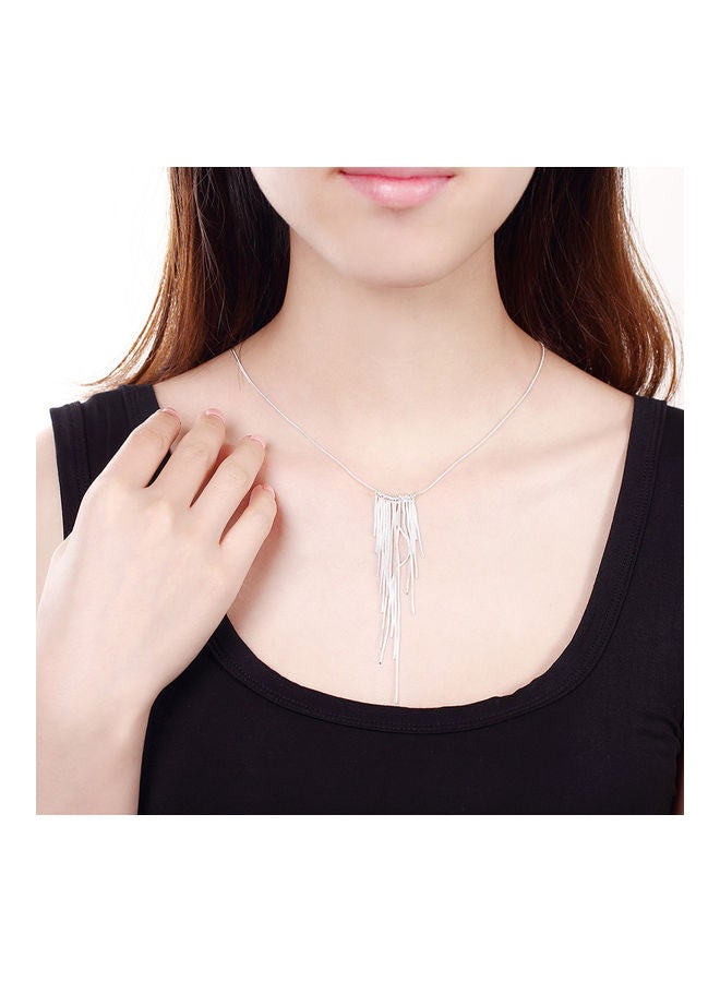 Perfii Rhodium Plated Ziron Studded Pendant Necklace - Image 2