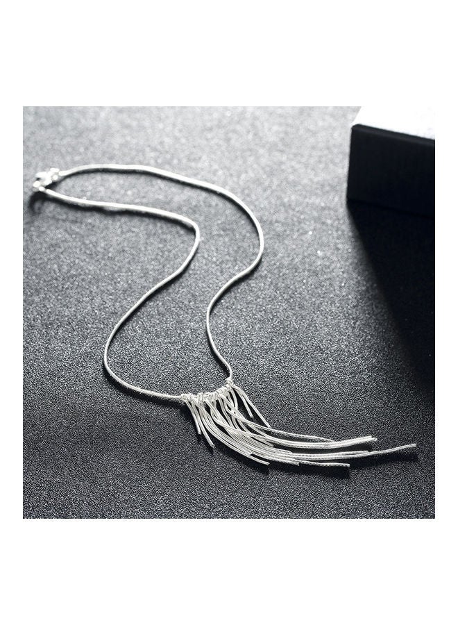 Perfii Rhodium Plated Ziron Studded Pendant Necklace - Image 3