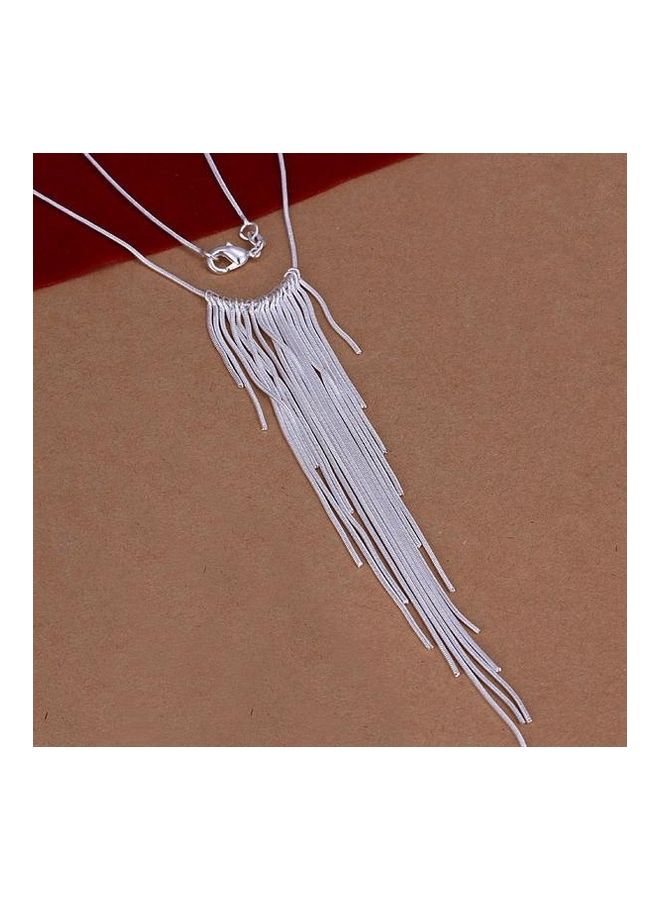 Perfii Rhodium Plated Ziron Studded Pendant Necklace - Image 5