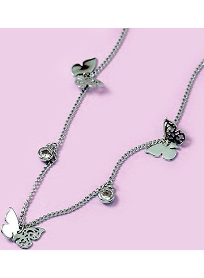 Perfii Rhodium Plated Ziron Studded Pendant Necklace - Image 3