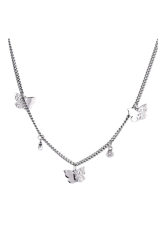 Perfii Rhodium Plated Ziron Studded Pendant Necklace - Image 1