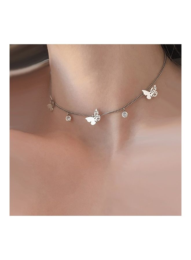 Perfii Rhodium Plated Ziron Studded Pendant Necklace - Image 2