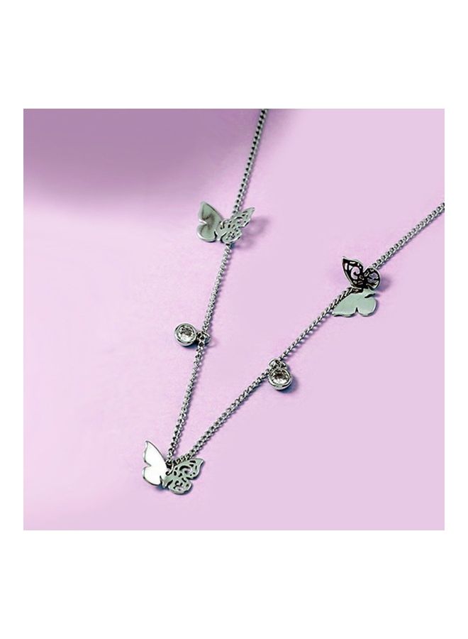 Perfii Rhodium Plated Ziron Studded Pendant Necklace - Image 5