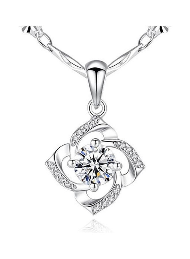 Perfii Rhodium Plated Ziron Studded Pendant Necklace - Image 1