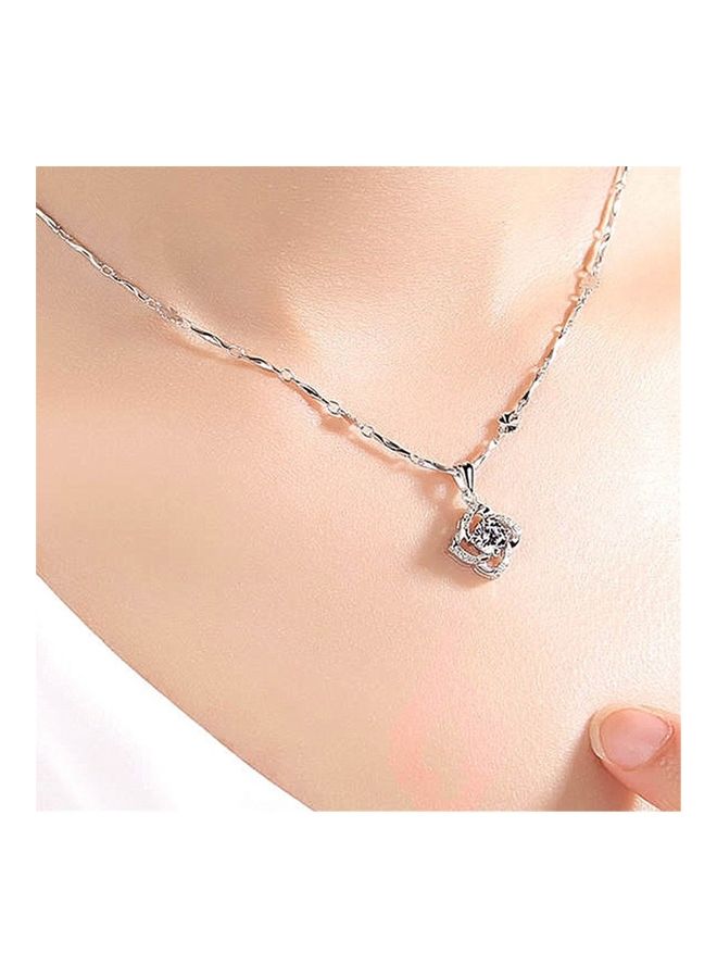 Perfii Rhodium Plated Ziron Studded Pendant Necklace - Image 2