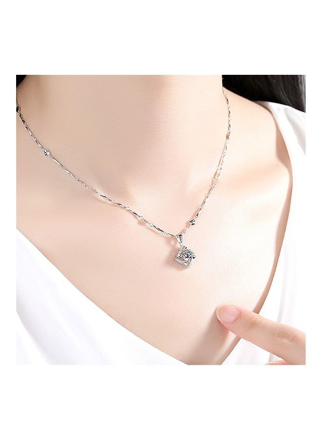 Perfii Rhodium Plated Ziron Studded Pendant Necklace - Image 3