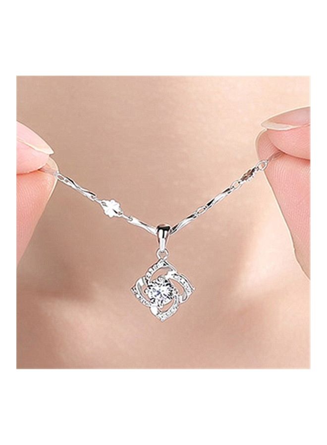 Perfii Rhodium Plated Ziron Studded Pendant Necklace - Image 4