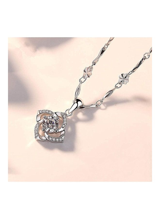 Perfii Rhodium Plated Ziron Studded Pendant Necklace - Image 5