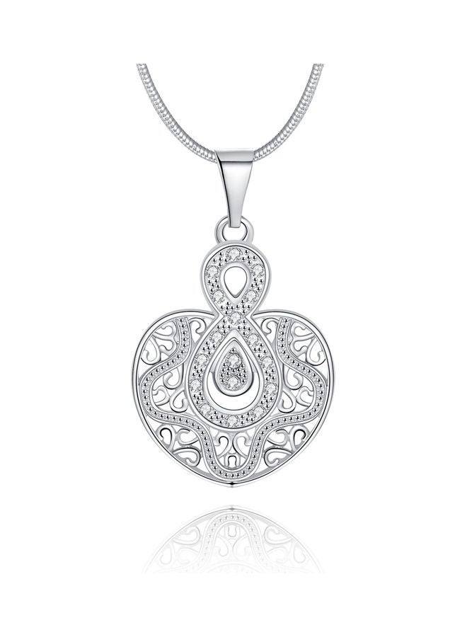 Perfii Rhodium Plated Ziron Studded Pendant Necklace - Image 1