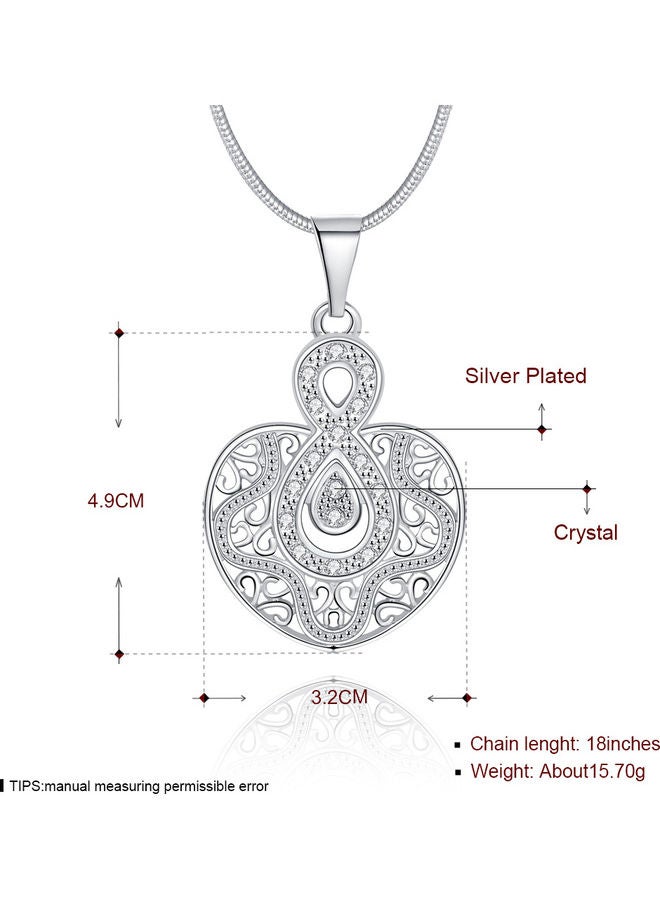 Perfii Rhodium Plated Ziron Studded Pendant Necklace - Image 2