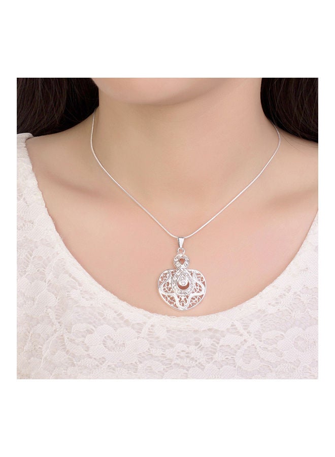 Perfii Rhodium Plated Ziron Studded Pendant Necklace - Image 3