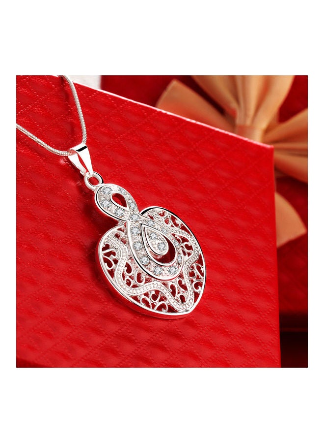 Perfii Rhodium Plated Ziron Studded Pendant Necklace - Image 4