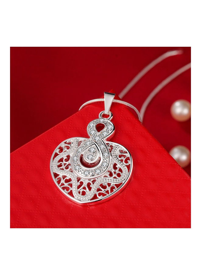 Perfii Rhodium Plated Ziron Studded Pendant Necklace - Image 5