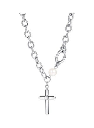 Rhodium Plated Ziron Studded Pendant Necklace - v1639325770/N52143864A_1
