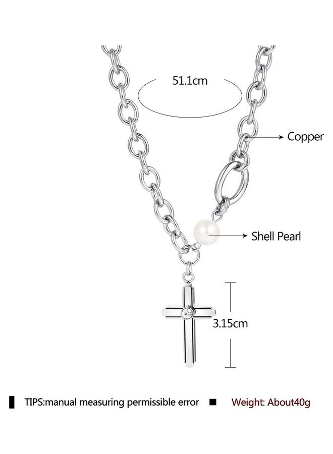 Rhodium Plated Ziron Studded Pendant Necklace