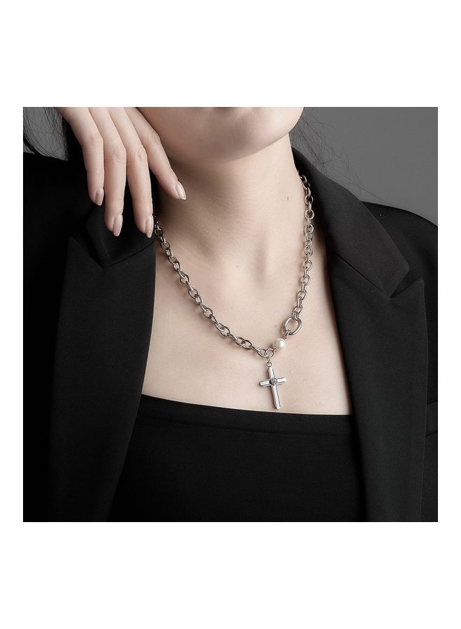Rhodium Plated Ziron Studded Pendant Necklace