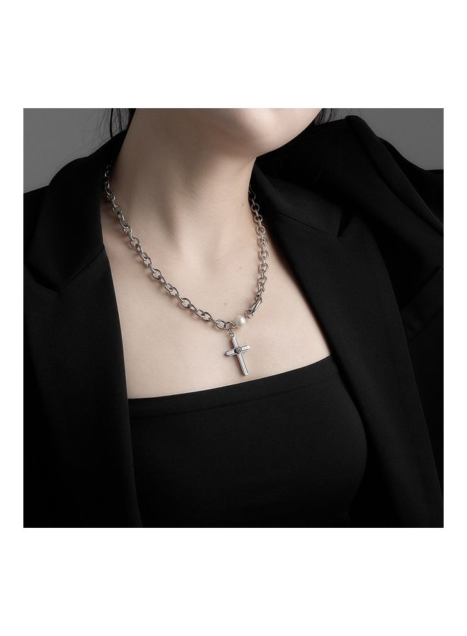 Rhodium Plated Ziron Studded Pendant Necklace