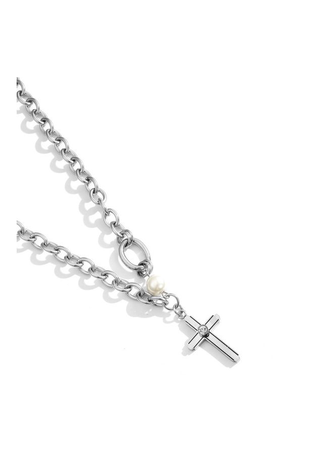 Rhodium Plated Ziron Studded Pendant Necklace
