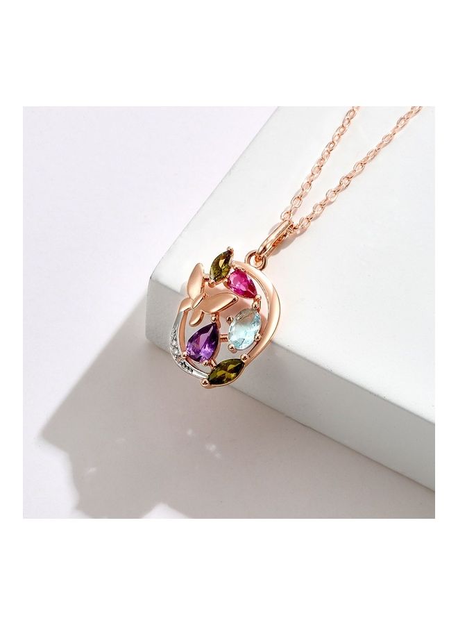 Perfii Rhodium Plated Ziron Studded Pendant Necklace - Image 5