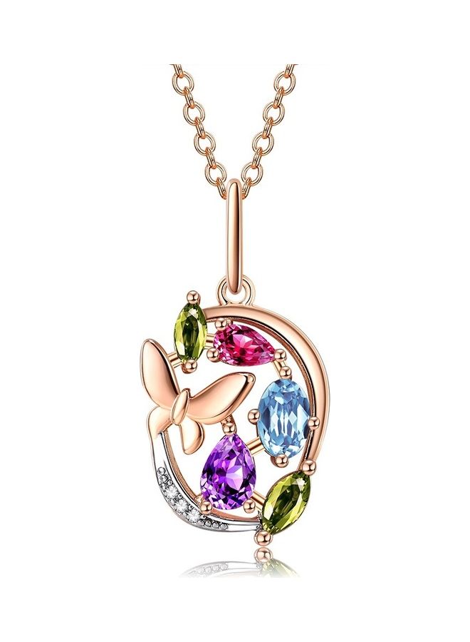 Perfii Rhodium Plated Ziron Studded Pendant Necklace - Image 1