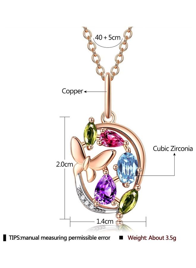 Perfii Rhodium Plated Ziron Studded Pendant Necklace - Image 2