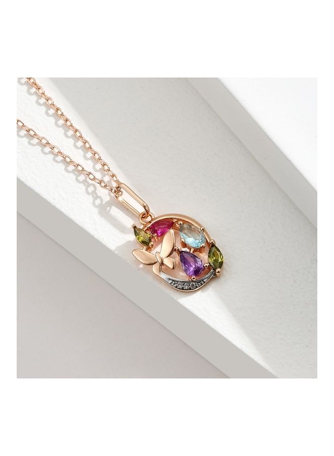 Perfii Rhodium Plated Ziron Studded Pendant Necklace - Image 4