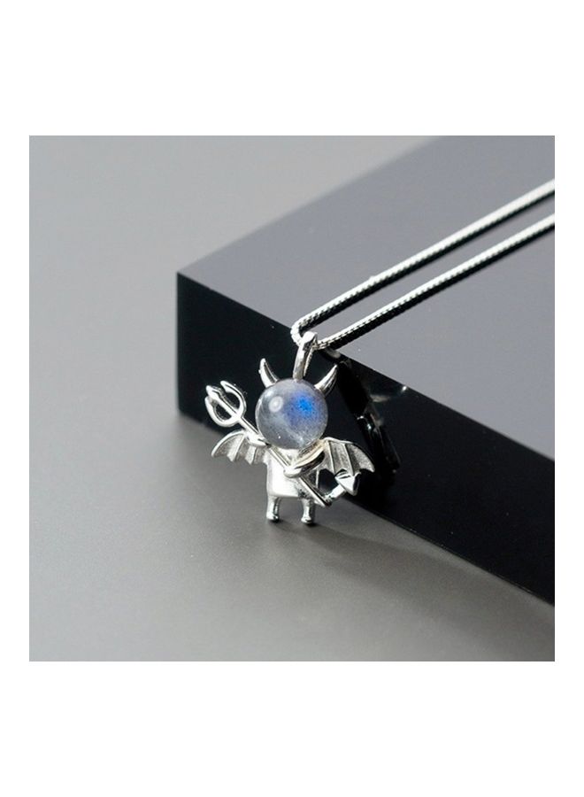 Perfii Rhodium Plated Ziron Studded Pendant Necklace - Image 4