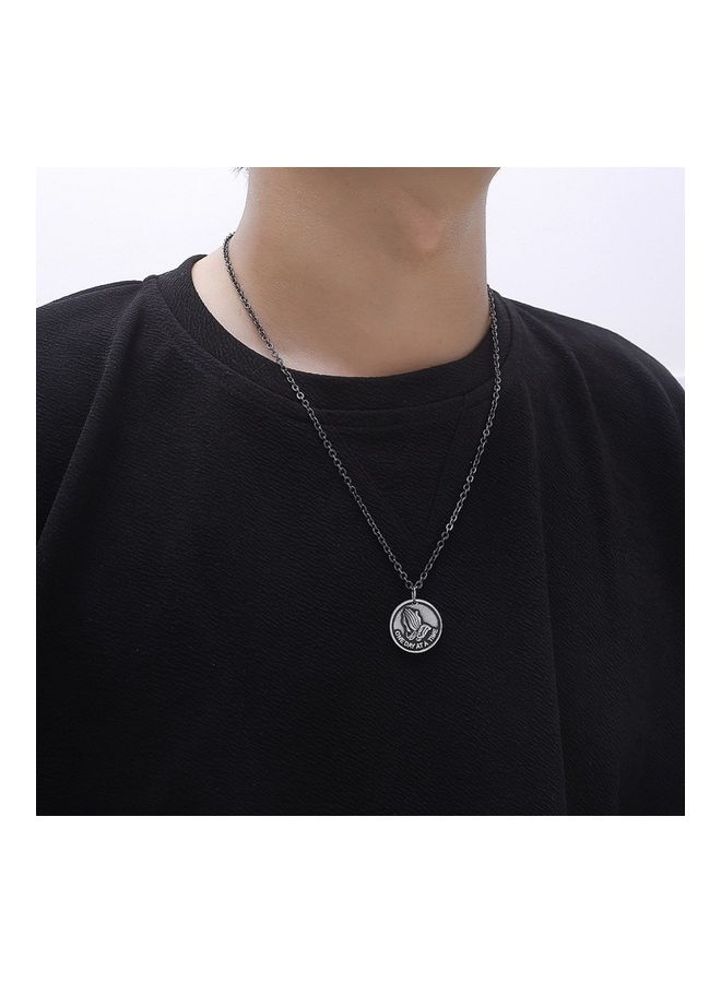 Perfii Rhodium Plated Ziron Studded Pendant Necklace - Image 2