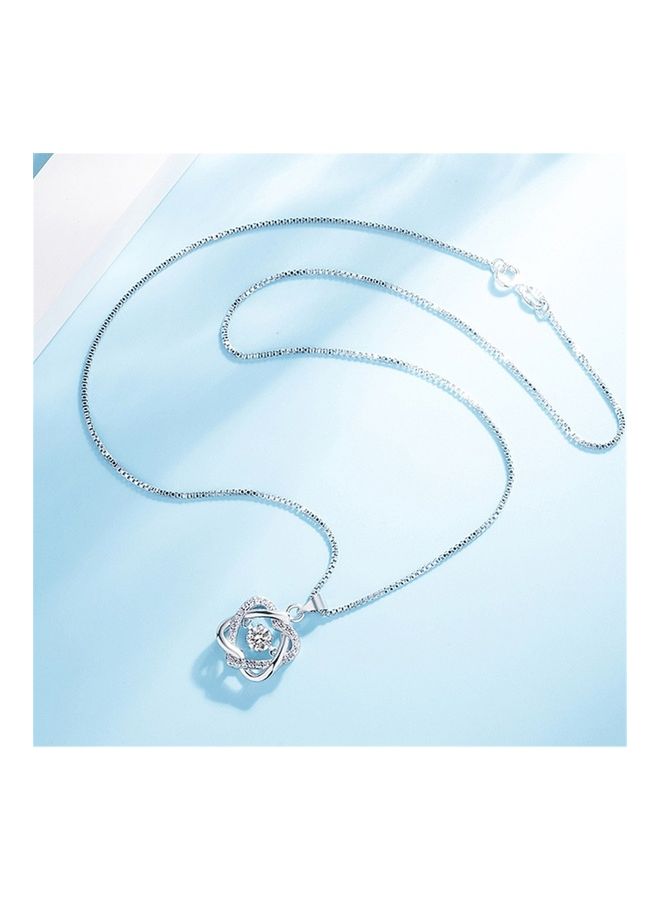 Perfii Rhodium Plated Ziron Studded Pendant Necklace - Image 2