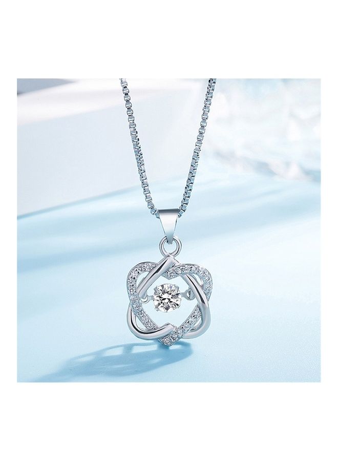 Perfii Rhodium Plated Ziron Studded Pendant Necklace - Image 3