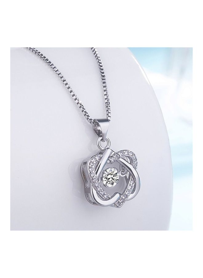 Perfii Rhodium Plated Ziron Studded Pendant Necklace - Image 4