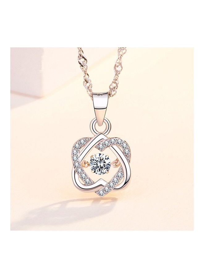 Perfii Rhodium Plated Ziron Studded Pendant Necklace - Image 5