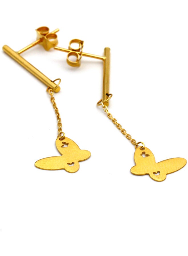 Gold Zone - 18 Karat Real Gold Hanging Butterfly Stud Earring Set - Image 1