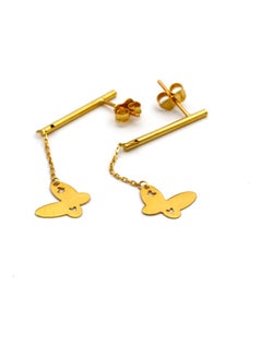18 Karat Real Gold Hanging Butterfly Stud Earring Set