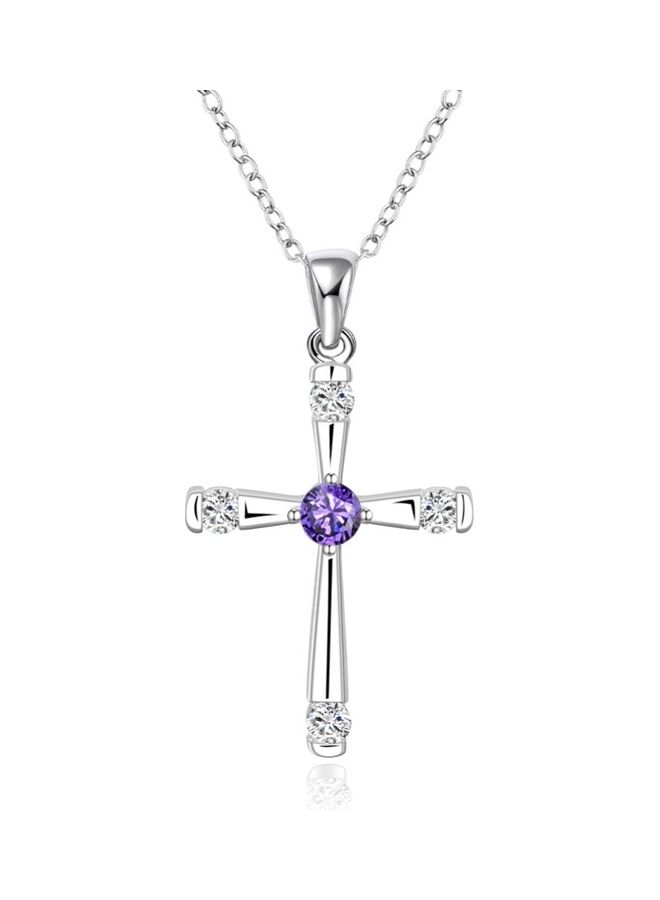 Perfii Rhodium Plated Ziron Studded Pendant Necklace - Image 1