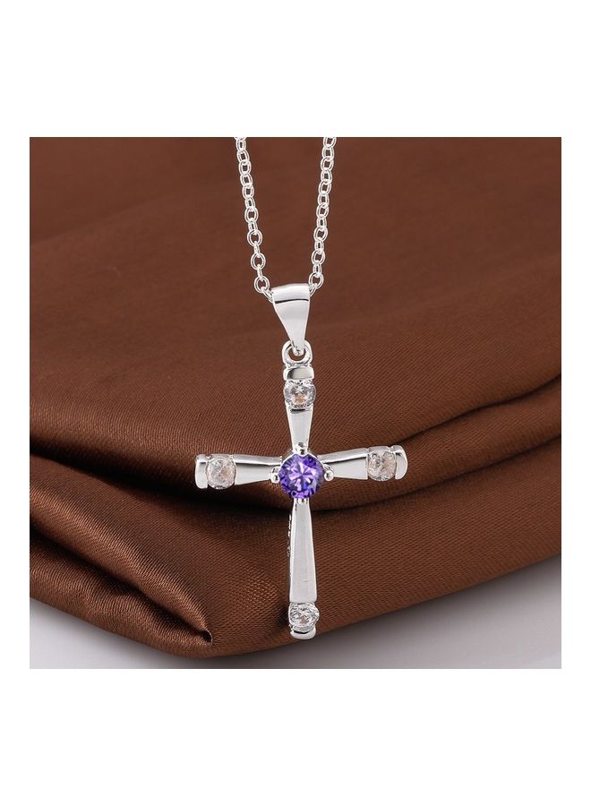 Perfii Rhodium Plated Ziron Studded Pendant Necklace - Image 5