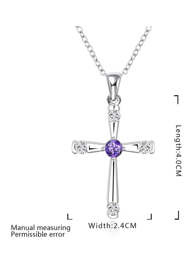 Perfii Rhodium Plated Ziron Studded Pendant Necklace - Image 2