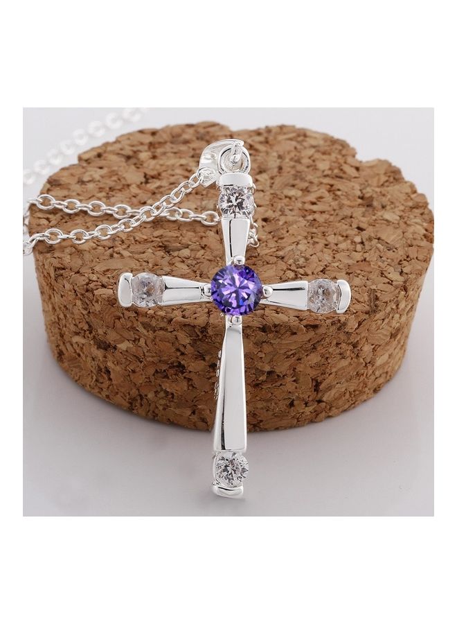 Perfii Rhodium Plated Ziron Studded Pendant Necklace - Image 3