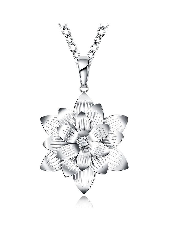 Perfii Rhodium Plated Ziron Studded Pendant Necklace - Image 1