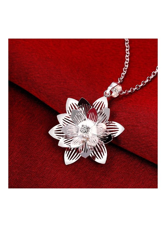 Perfii Rhodium Plated Ziron Studded Pendant Necklace - Image 4