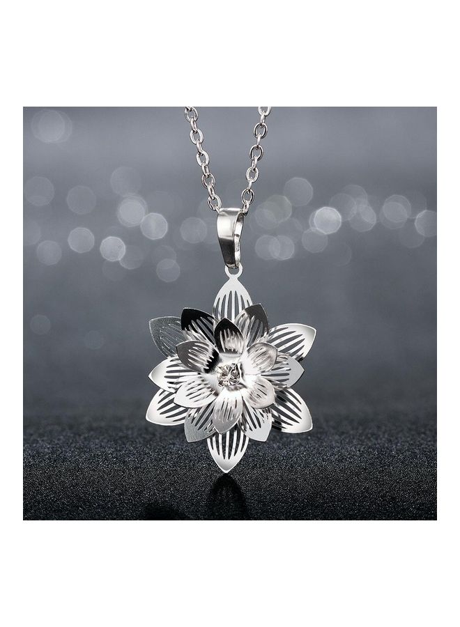 Perfii Rhodium Plated Ziron Studded Pendant Necklace - Image 5