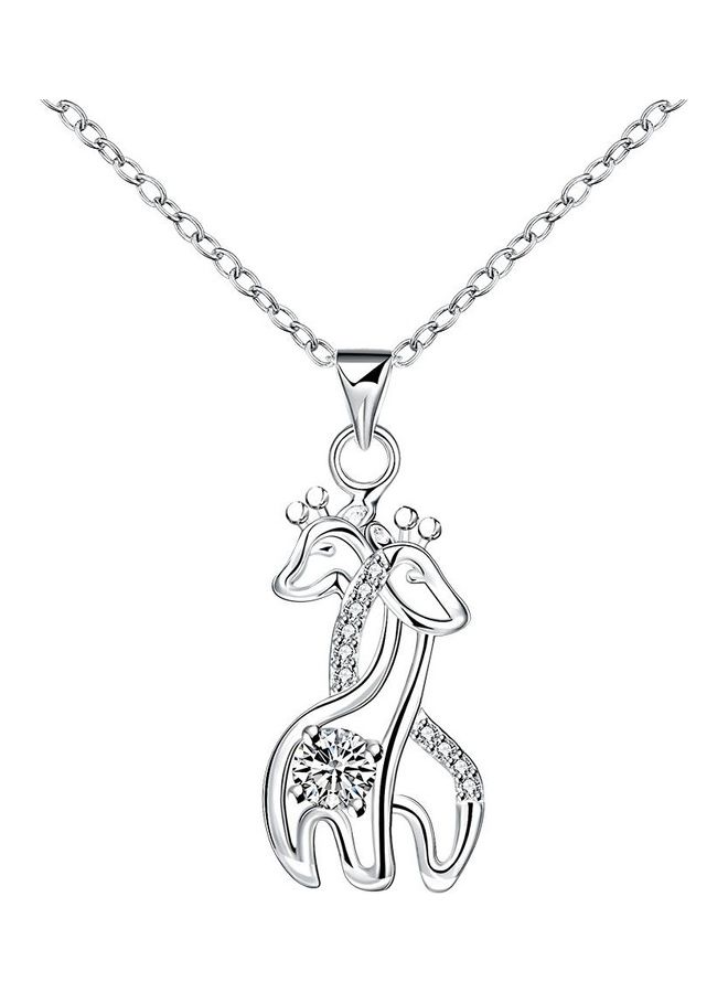 Perfii Rhodium Plated Ziron Studded Pendant Necklace - Image 1