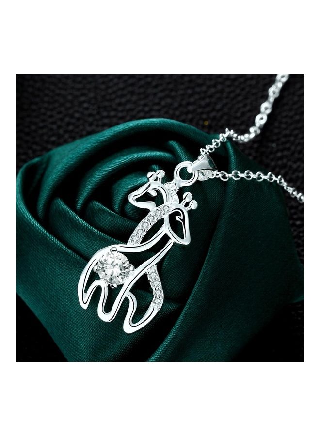 Perfii Rhodium Plated Ziron Studded Pendant Necklace - Image 4