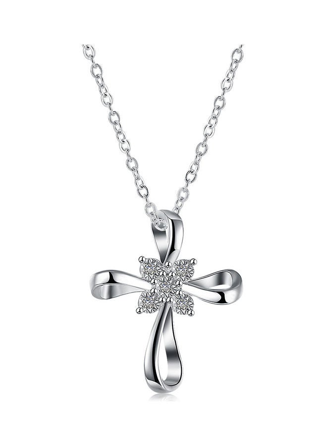 Perfii Rhodium Plated Ziron Studded Pendant Necklace - Image 1